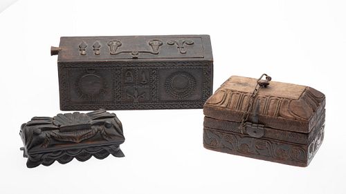 Three Carved Wood Boxes, Indonesia