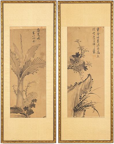 Pair of Asian Landscape Paintings, Ink on Silk