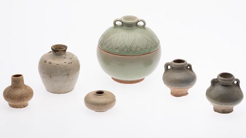 6 Taiwanese Celadon Glazed Ceramic Vessels