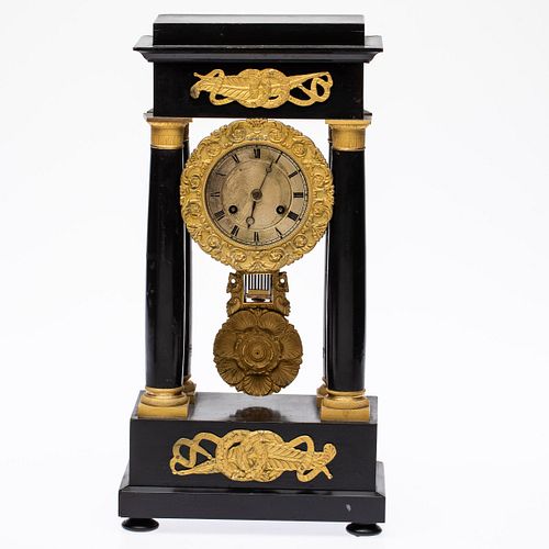 French Empire Ebonized Portico Clock, 19th C