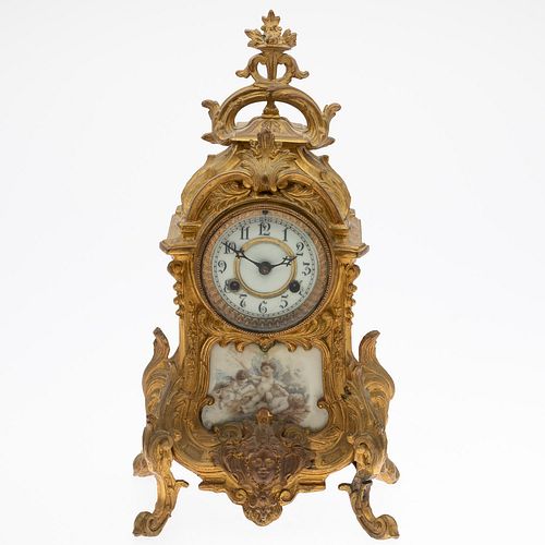 Waterbury Louis XV Style Gilt Metal Mantle Clock