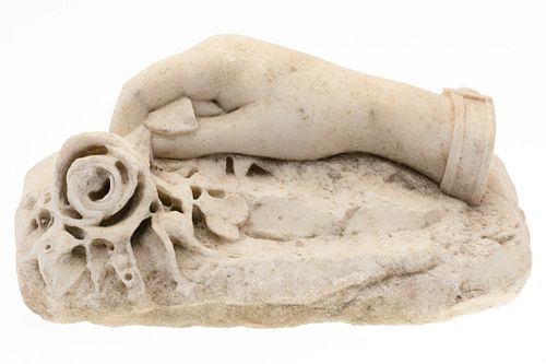 Carved Marble Hand with Rose, 19th C