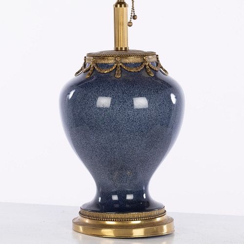 Blue Ceramic and Gilt Metal Lamp