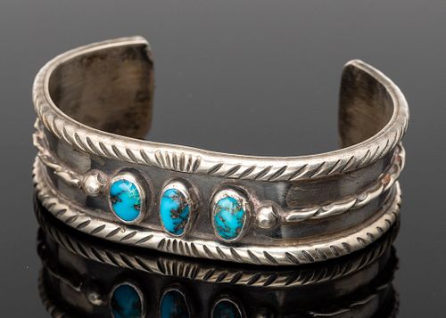 Native American Silver and Turquoise Bracelet