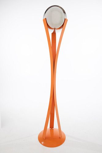 Orange Metal Sculpture with Mirrored Ball