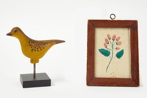 Miniature Folk Art Bird and Watercolor