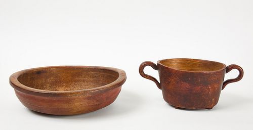 Painted Treen Bowl and Cup