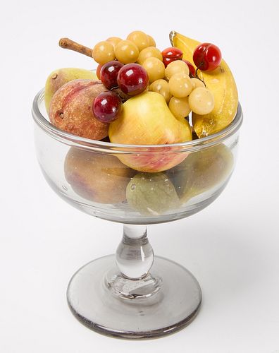 Alabaster Fruit in a Blown Glass Compote