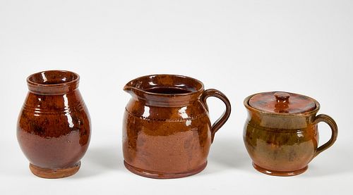 Redware Pitcher, Jar, and Cup