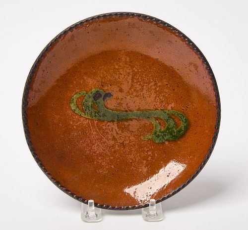 Redware Plate with Green Slip