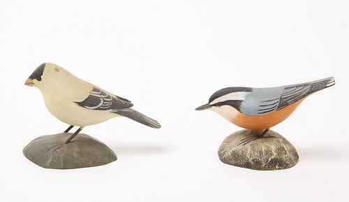 Jesse Blackstone - Two Miniature Carved Songbirds