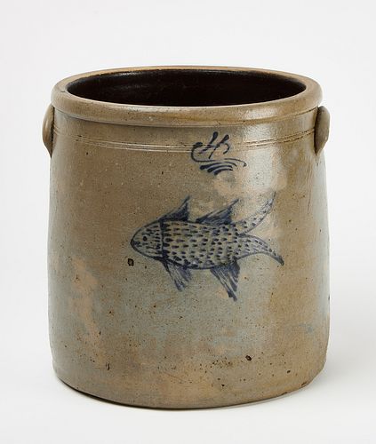 Stoneware Crock with Cobalt Fish