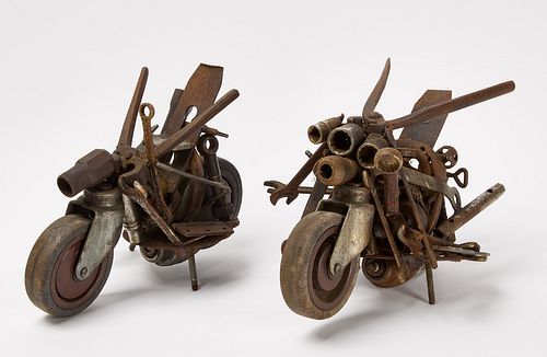 Pair of Folk Art Motorcycles