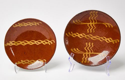 Two Redware Slip Decorated Plates