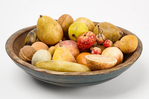 Group of Stone Fruit in Carved Bowl