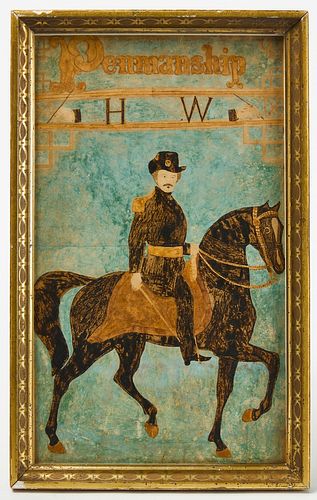 Folk Art Portrait of Soldier on Horse