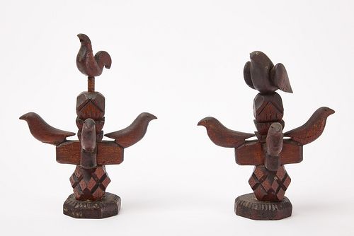 Pair of Carved Bird Trees
