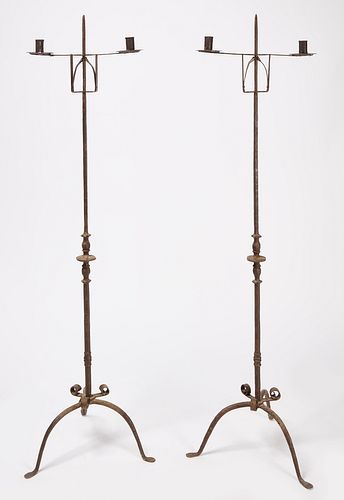 Pair of Early Iron Lighting Stands