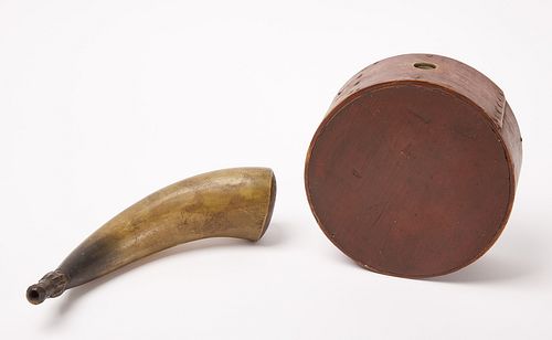 Painted Canteen and Engraved Powder Horn