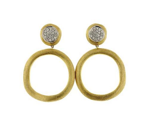 Marco Bicego 18K Textured Gold Diamond Dangle Earrings
