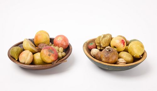 Two Carved Bowls with Stone Fruit