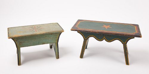 Two Paint-Decorated Footstools