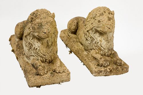 Pair of Cast Stone Lions