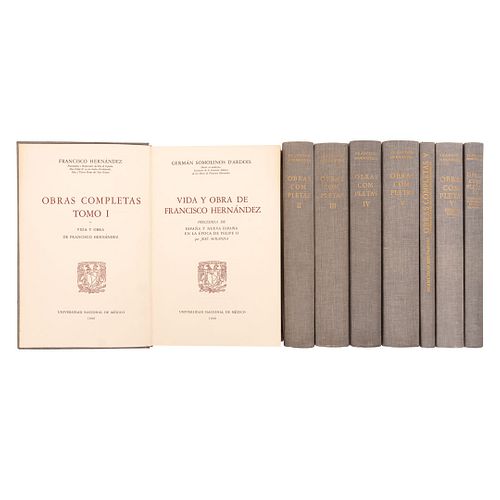 Hernández, Francisco. Obras Completas. México: UNAM, 1959 - 1985. Tomos I - VII en 8 vols. 1era edición. Piezas: 8