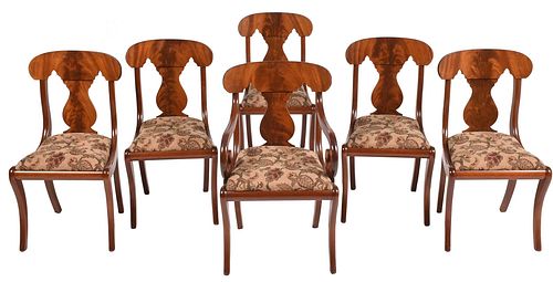 Six American Classical Style Figured Mahogany Dining Chairs