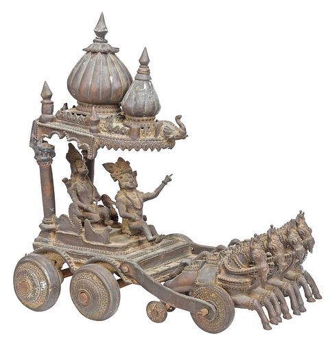 Large Indian Bronze Horse and Carriage Toy