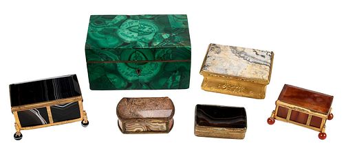 Six Bronze Mounted Hardstone Miniature Boxes