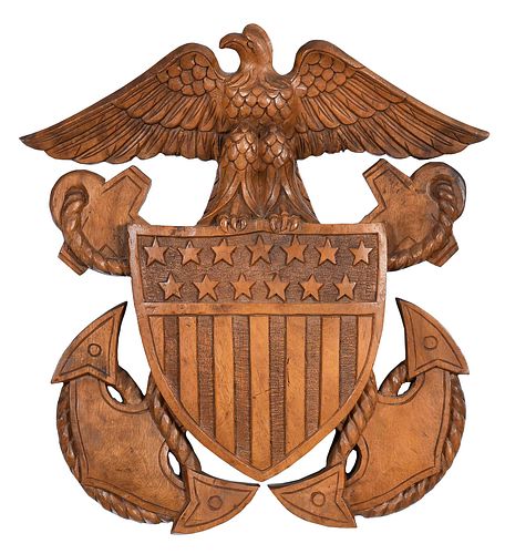 Carved Wood Patriotic Eagle and Shield
