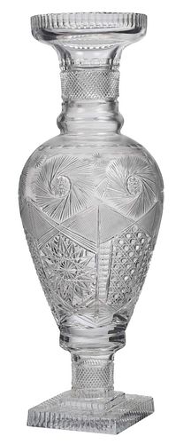 Large Modern Cut Glass Vase on Pedestal