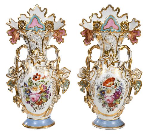 Pair of Continental Porcelain Floral Vases