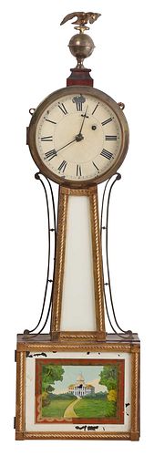 American Federal Style Parcel Gilt and Mahogany Banjo Clock