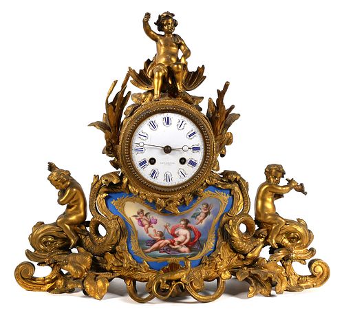 Antique Gilt FRENCH SEVRES Mantel Clock