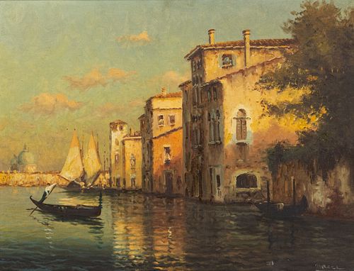 Antoine Bouvard 'Venetian Canal' O/C Painting