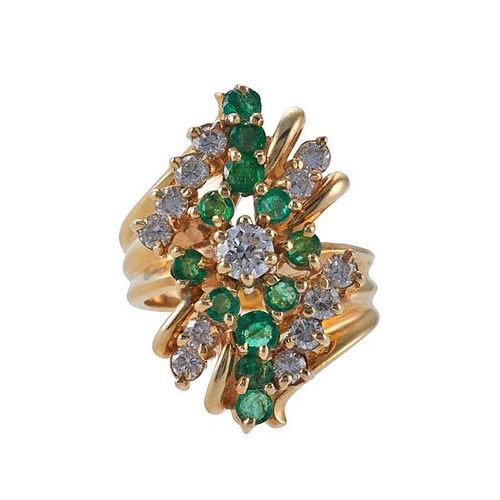 14k Gold Diamond Emerald Cocktail Ring
