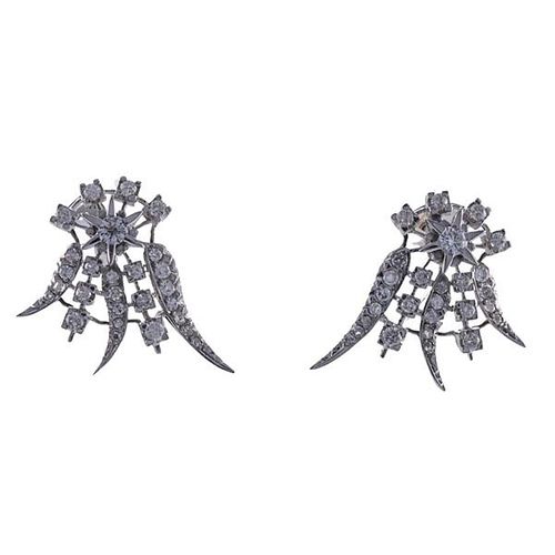Midcentury 18k Gold Diamond Earrings