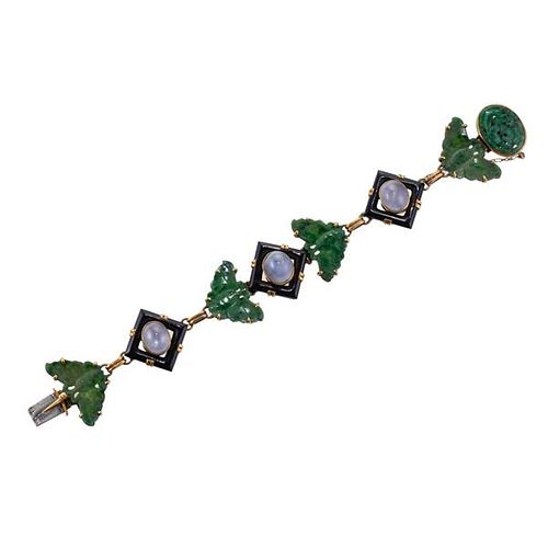 Walter Lampl 14k Gold Sapphire Carved Jade Onyx Butterfly Bracelet
