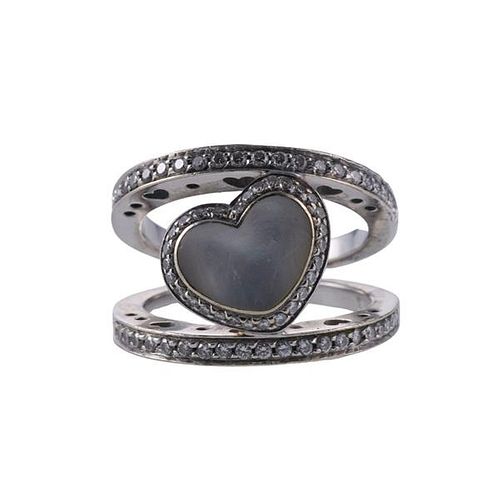 Pasquale Bruni 18k Gold Diamond Mother of Pearl Heart Ring