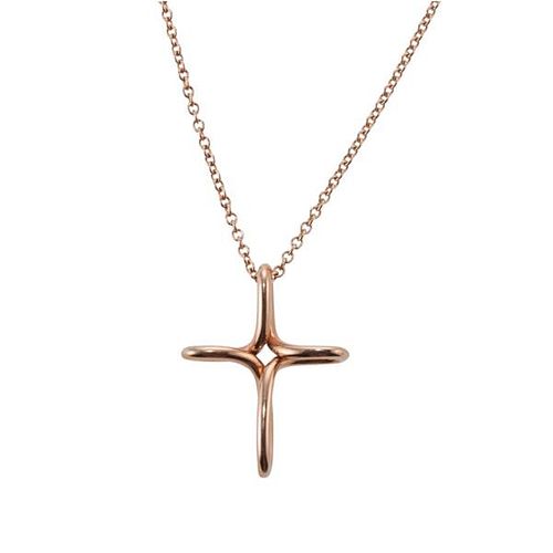 Tiffany &amp; Co Peretti 18k Rose Gold Cross Pendant Necklace