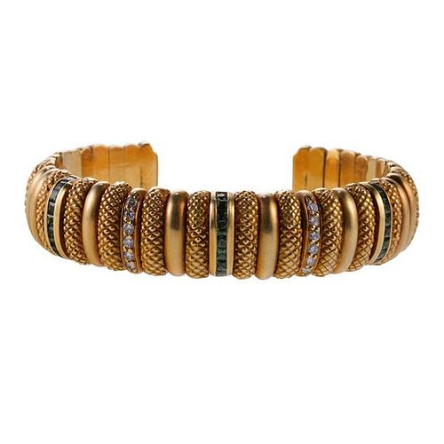 Judith Ripka Gold Diamond Cuff Bracelet 