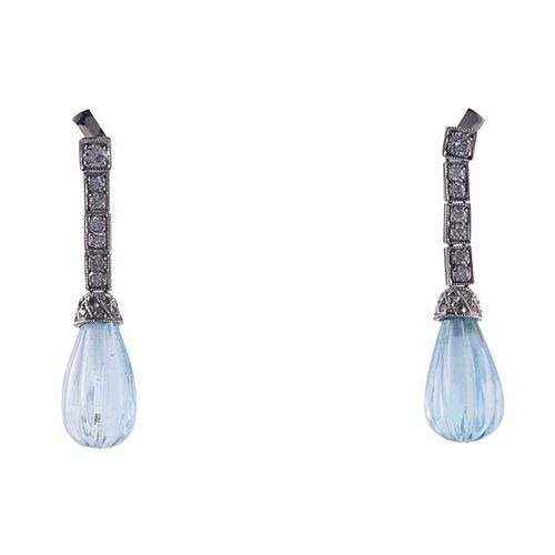 18k Gold Aquamarine Diamond Drop Earrings