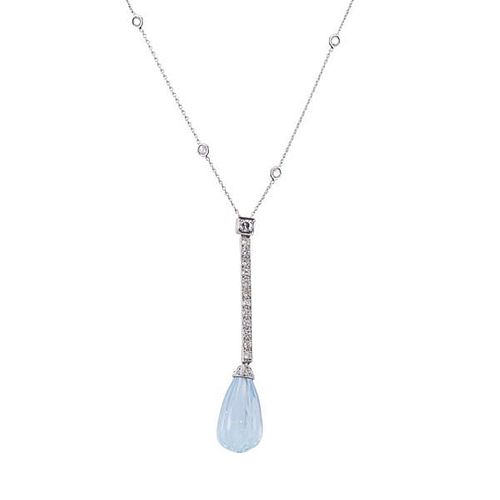 18k Gold Aquamarine Diamond Pendant Necklace