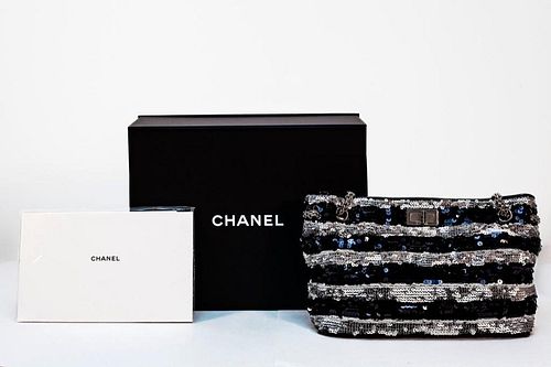 Chanel Black & Silver Stripe Sequin Reissue Shoulder Bag