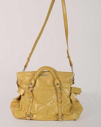 Miu Miu Vitello Lux Yellow Leather Handbag