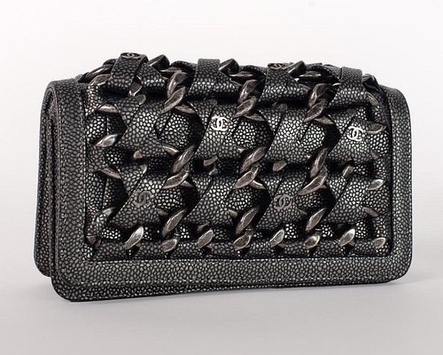 Rare Chanel Gunmetal Caviar Leather Crossbody Bag