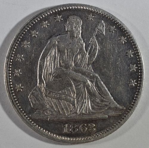 1863 SEATED LIBERTY HALF DOLLAR AU