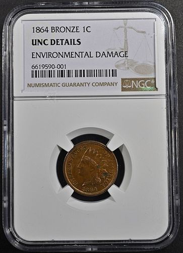 1864 INDIAN CENT BRONZE NGC UNC DETAILS